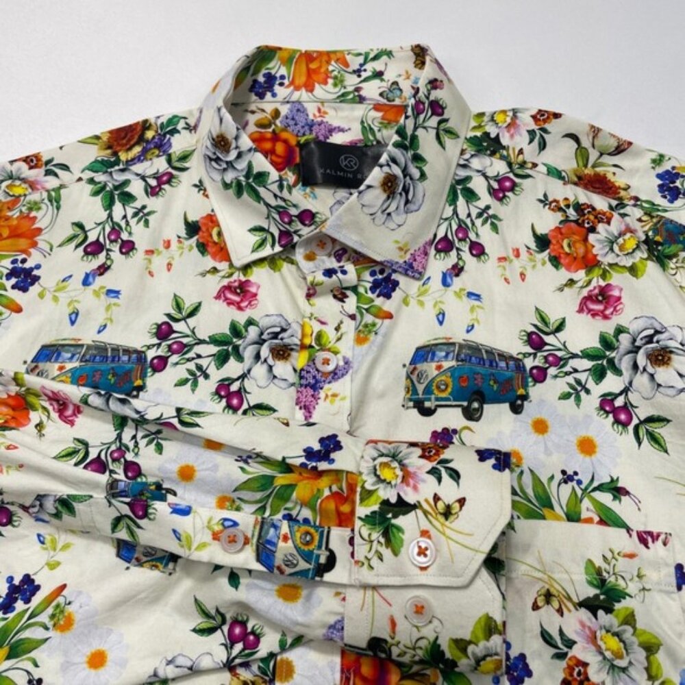 KALMIN ROSS Button Down Shirt Floral Van Print Long Sleeve Size XL Men‎